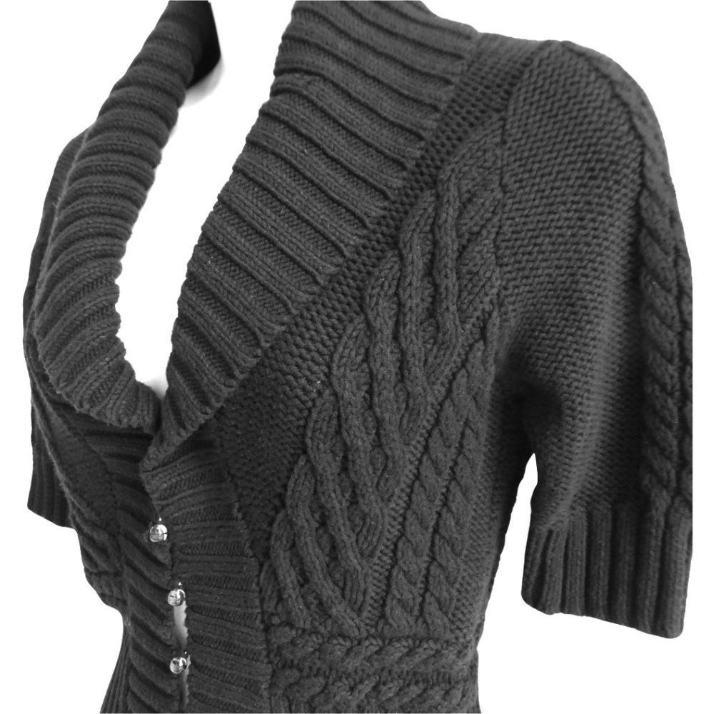 Free People Black Chunky 3D Cable Knit Cardigan Pearlized Button Front Fitted S